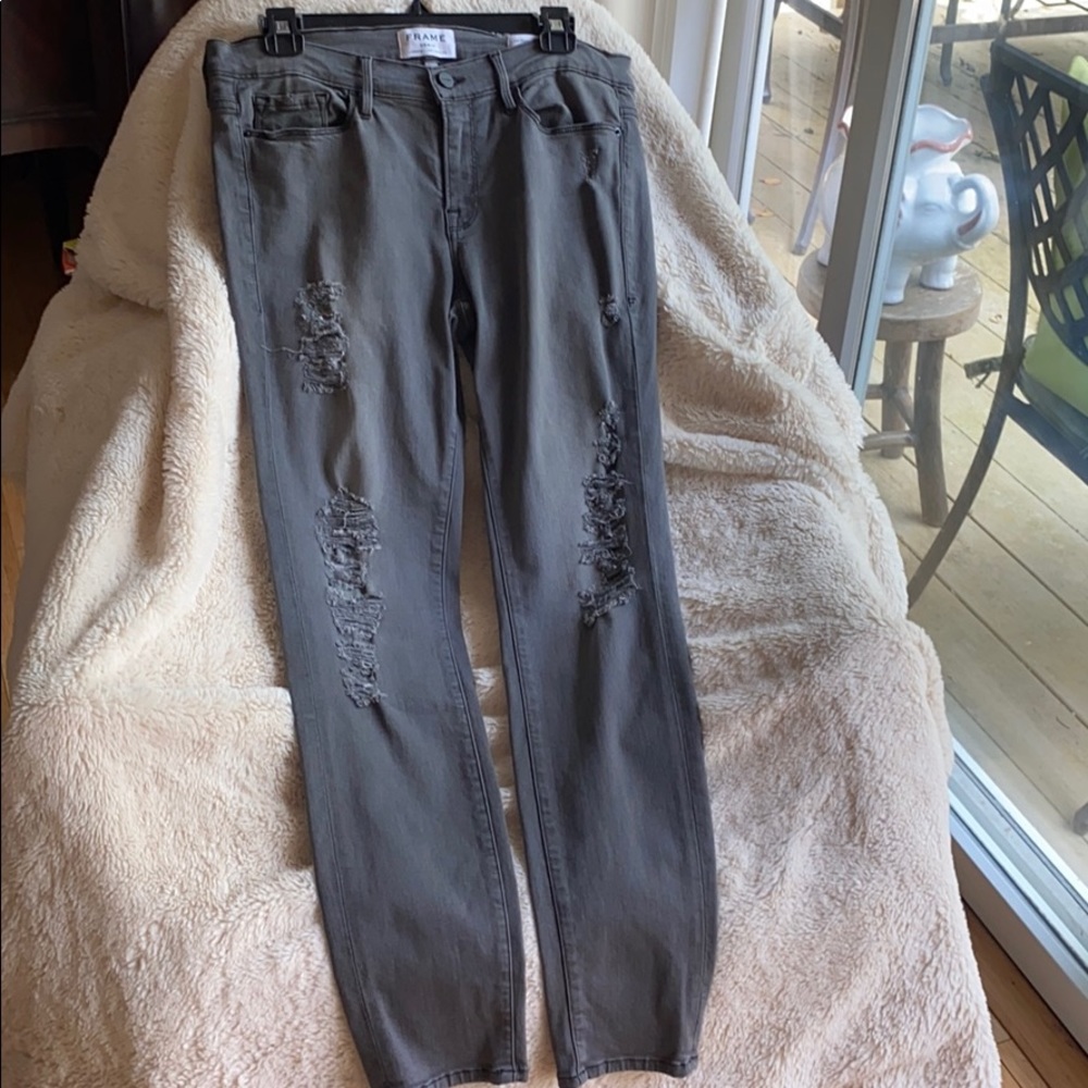 Frame Gray High Quality Distressed Stretch Skinny Jeans New Never Used